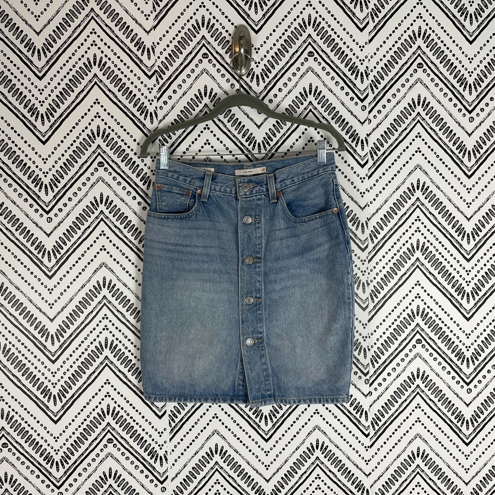Levi's Light Wash 100% Cotton Button Front Denim Jean Pencil Mom Skirt 28